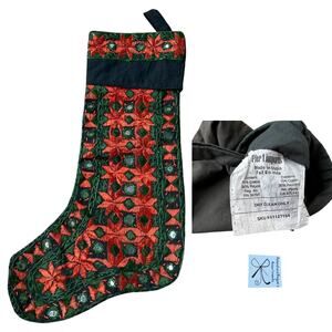 Pier 1 Imports Poinsettia Mirrored Pattern Cotton Blend Stocking